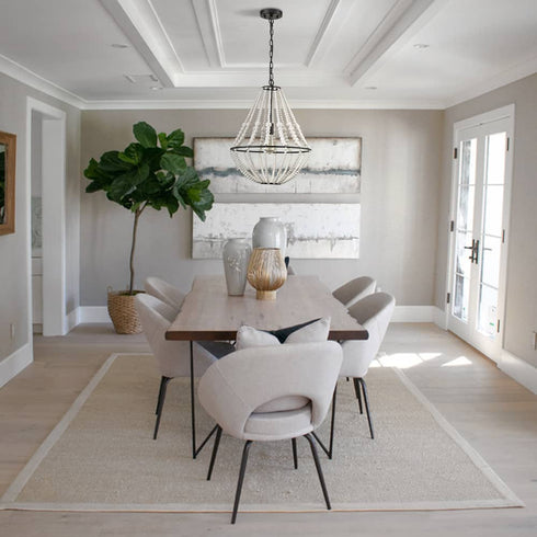 Rustic Wood Beaded Chandelier Distressed Off-White Finish